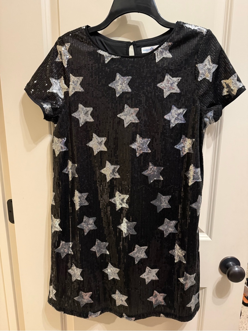 Girls' Black Sequin Dress with Silver Stars - Elegant Party Dress